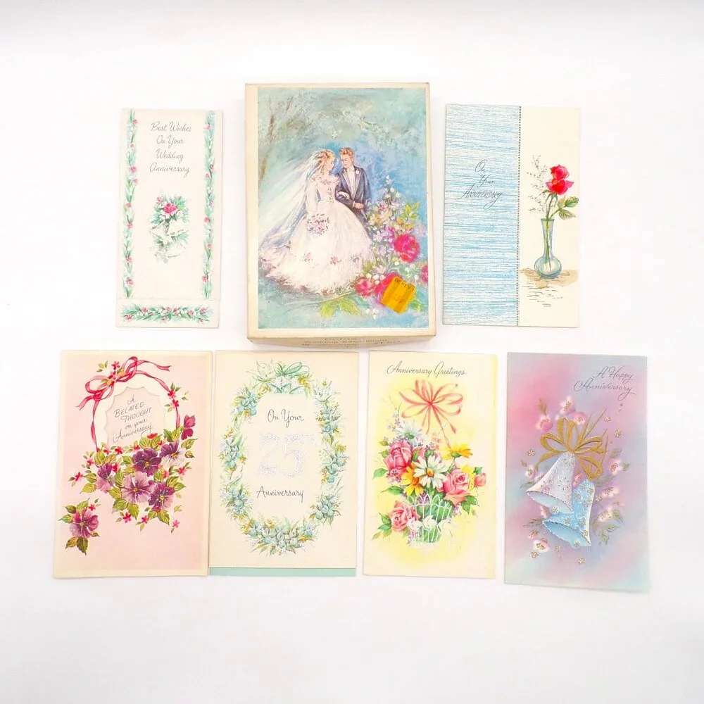 VTG Anniversary Assortment Box 12 Cards Unused Scrapbooking Journaling Ephemera